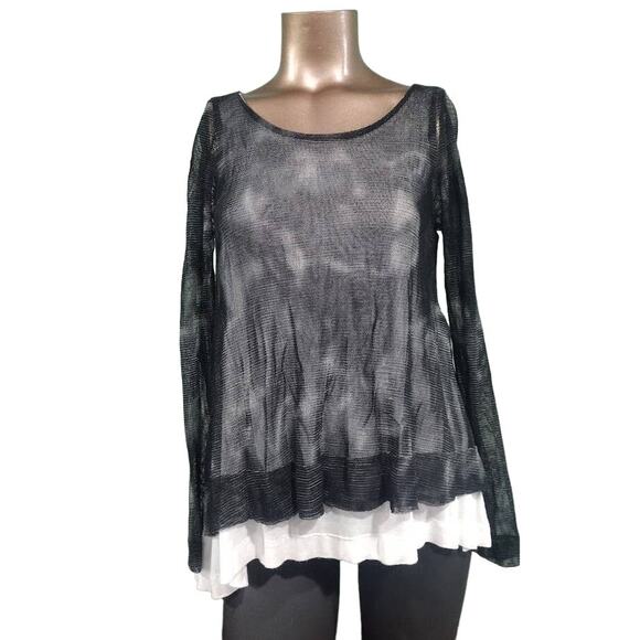 People Like Frank Double Layer Pullover Sweater, Black and White, Size XS - Picture 1 of 8